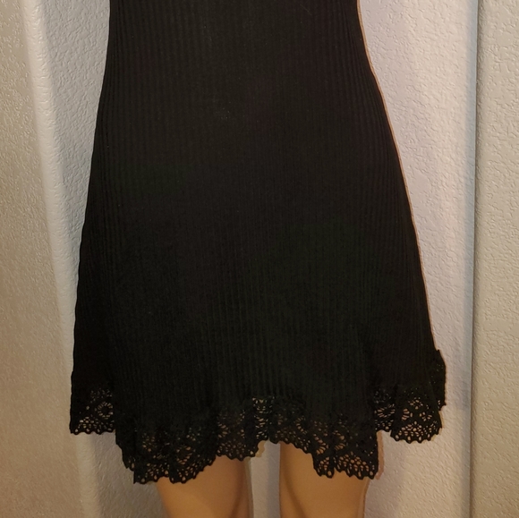 Womens Vintage Union Made Dress 70s Black knit S small macrame lace Judy Gibbs - Picture 12 of 15